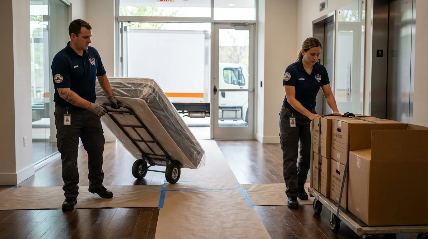 Professional apartment movers loading elevator in Unicoi, TN
